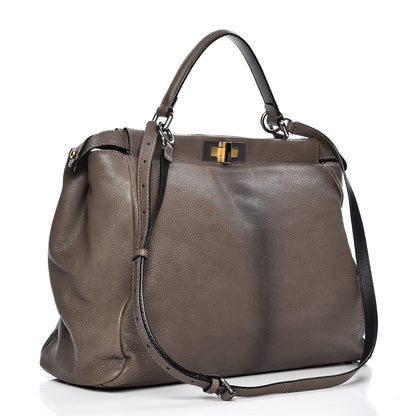 Fendi Goatskin Zucca Large Peekaboo Iconic Satchel Taupe Tobacco Moro 4 of 14