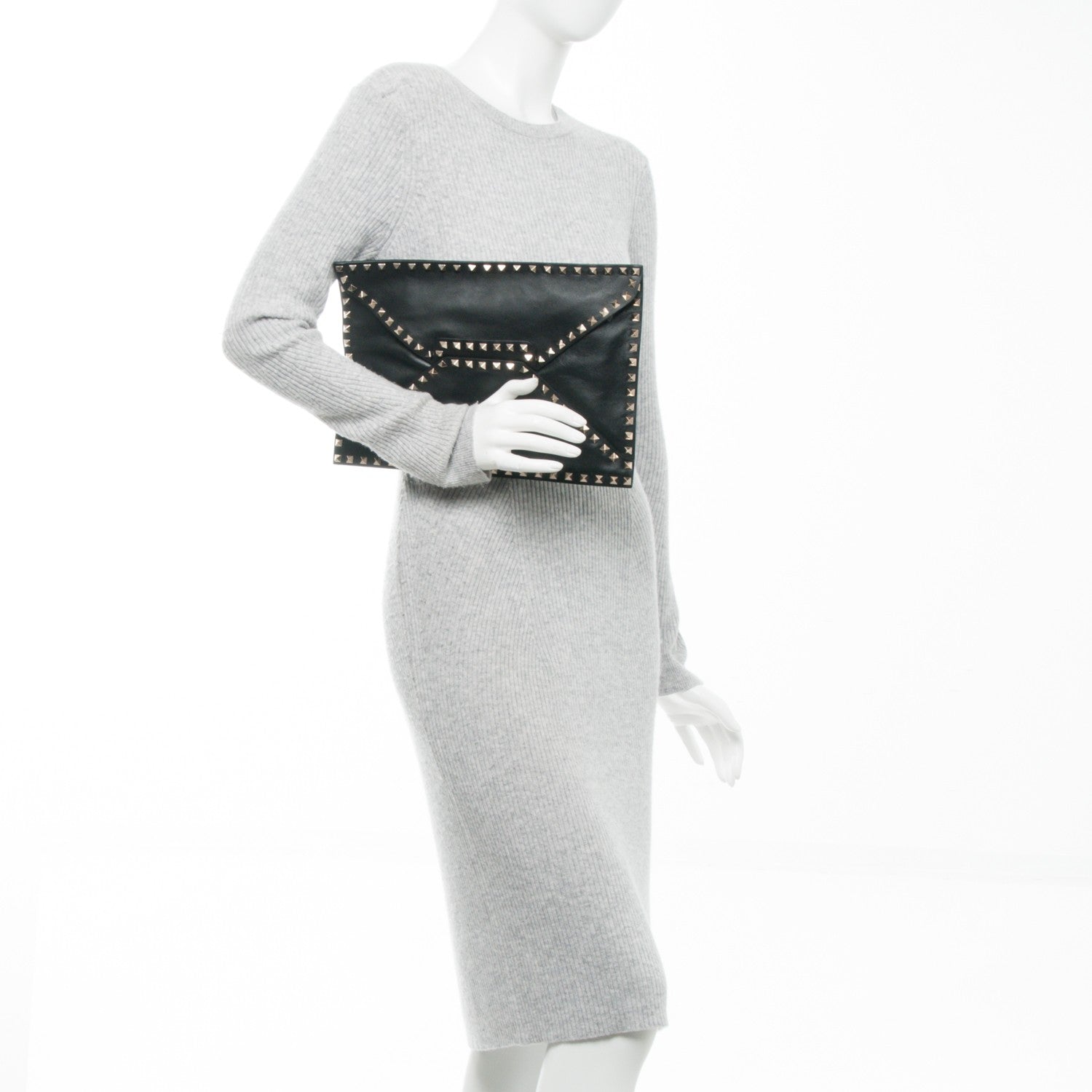 Valentino Garavani Vitello Untitled Rockstud Envelope Clutch Black 2 of 6