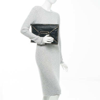 Valentino Garavani Vitello Untitled Rockstud Envelope Clutch Black 2 of 6