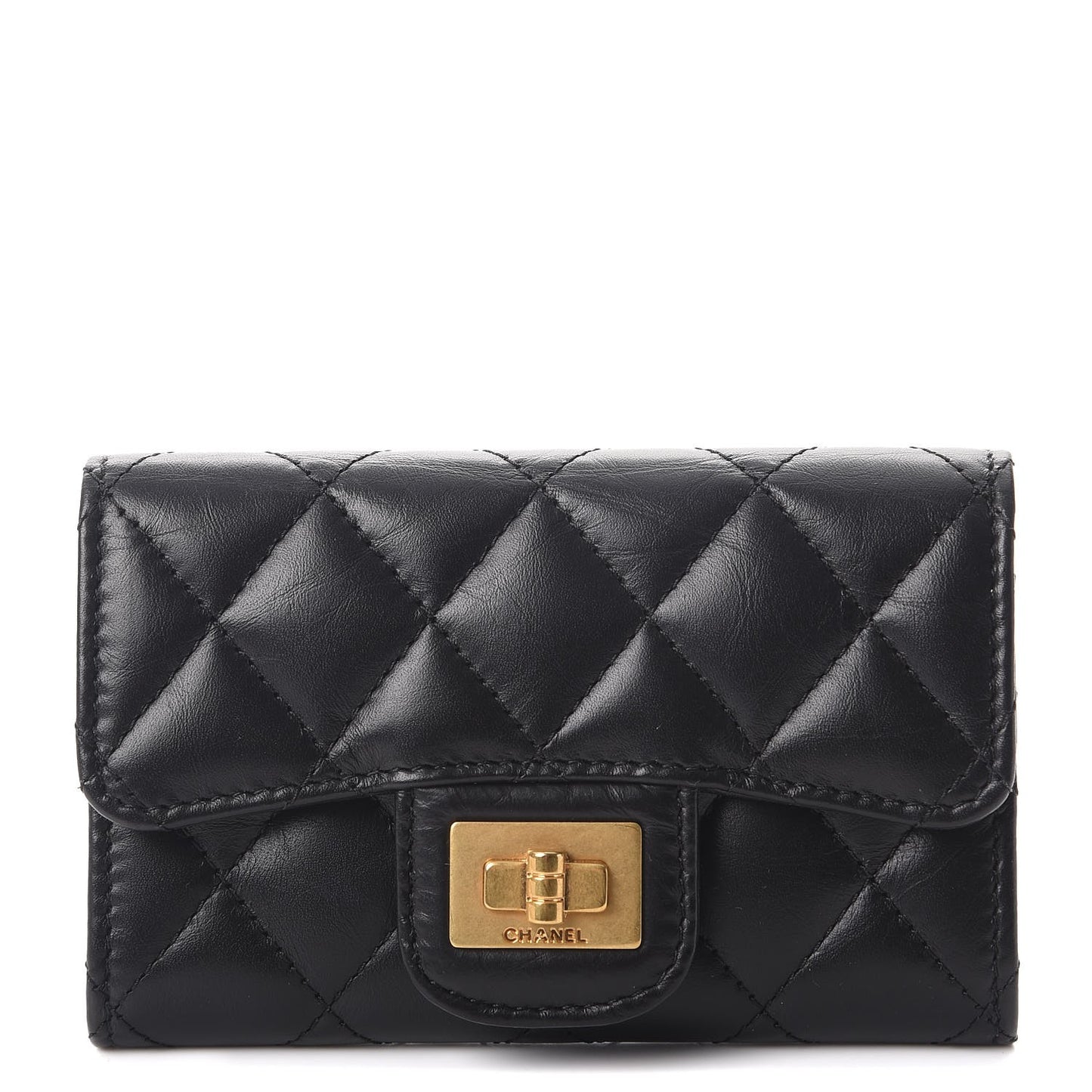 Aged Calfskin Quilted Reissue Flap Card Holder Black