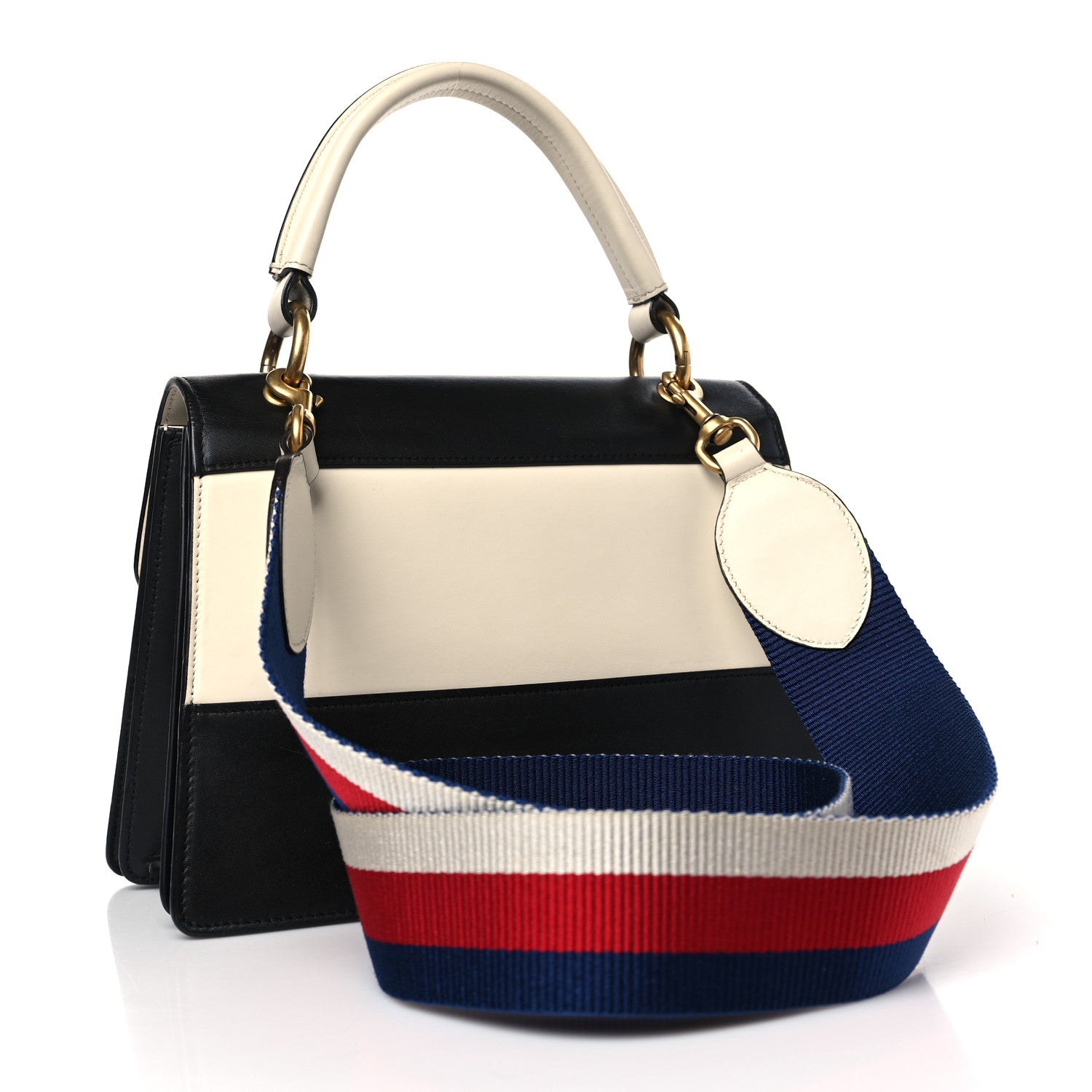 Gucci Calfskin Sylvie Web Small Queen Margaret Top Handle Bag Black White 3 of 9