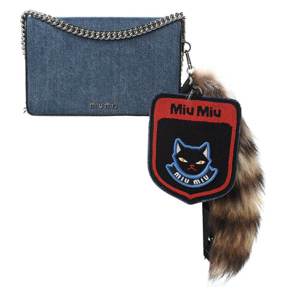 Miu Miu Denim Raccoon Fur Charm Crossbody Blue 1 of 10