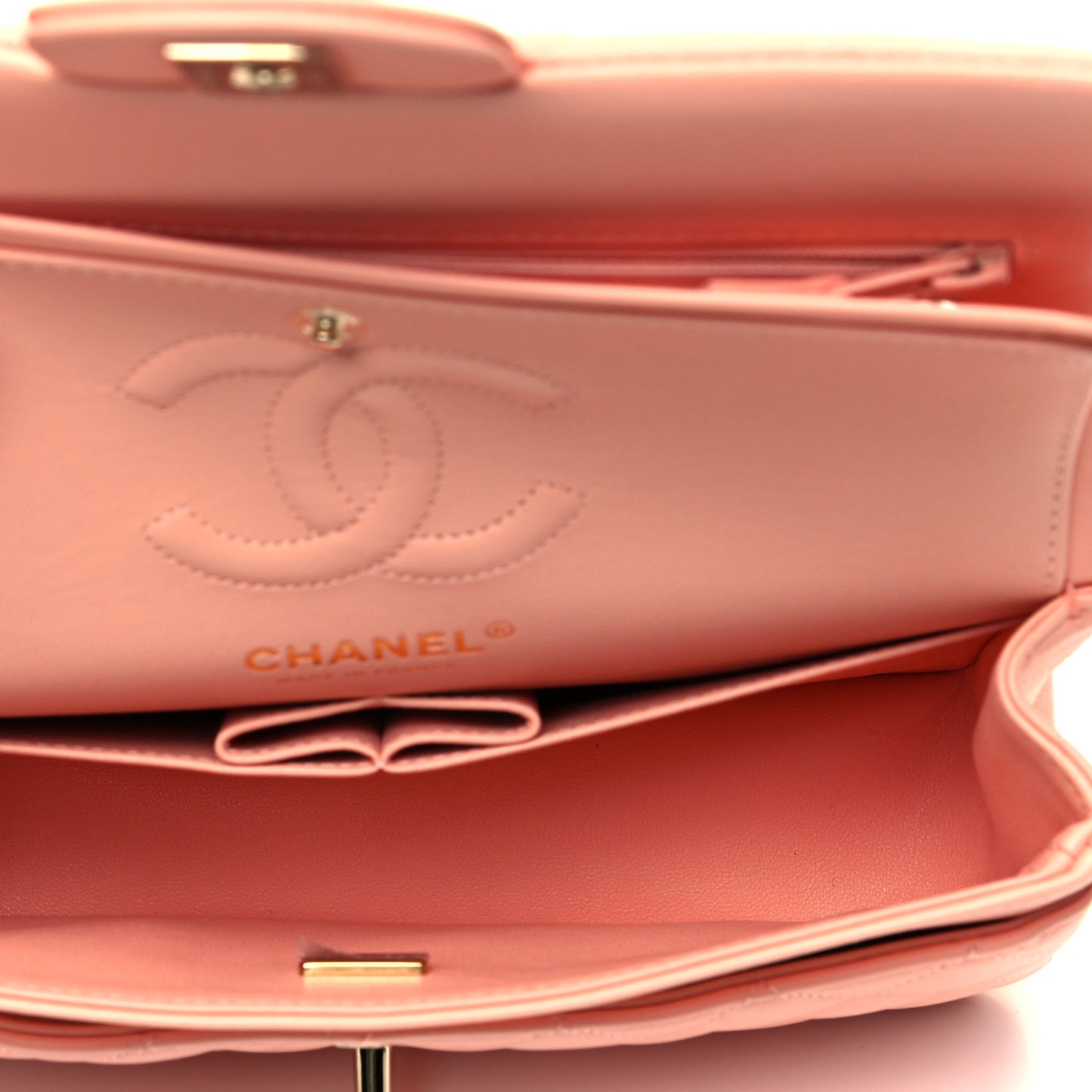 Lambskin Quilted Small Double Flap Light Orange