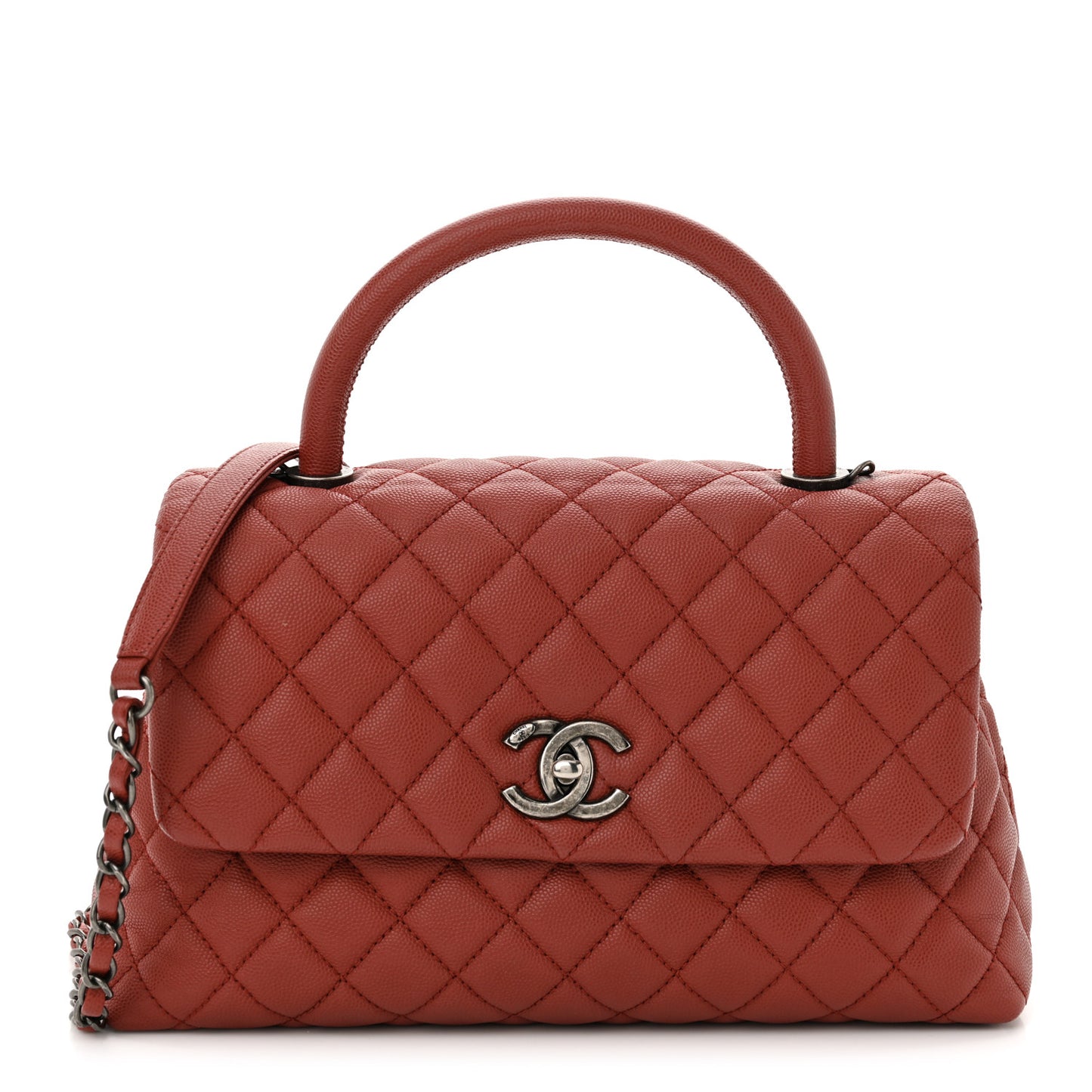 Caviar Quilted Small Coco Handle Flap Red