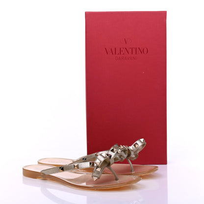 Valentino Garavani PVC Jelly Glitter Rockstud Bow Thong Sandals 38 Oro 8 of 8