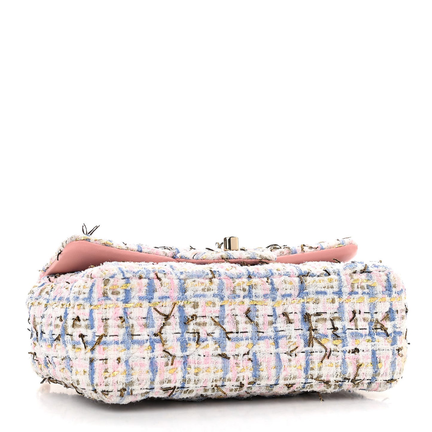 Tweed Quilted Mini Rectangular Flap Light Blue Pink Gold White