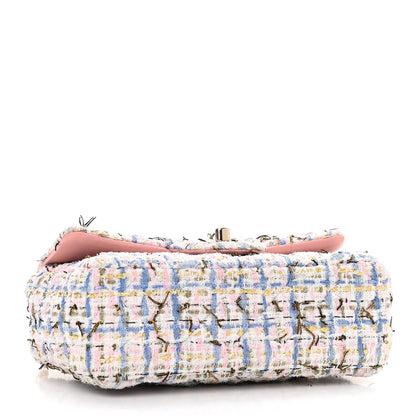 Chanel Tweed Quilted Mini Rectangular Flap Light Blue Pink Gold White 4 of 10