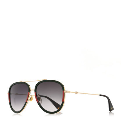 Gucci Web Aviator Sunglasses GG0062S Green Red 1 of 14