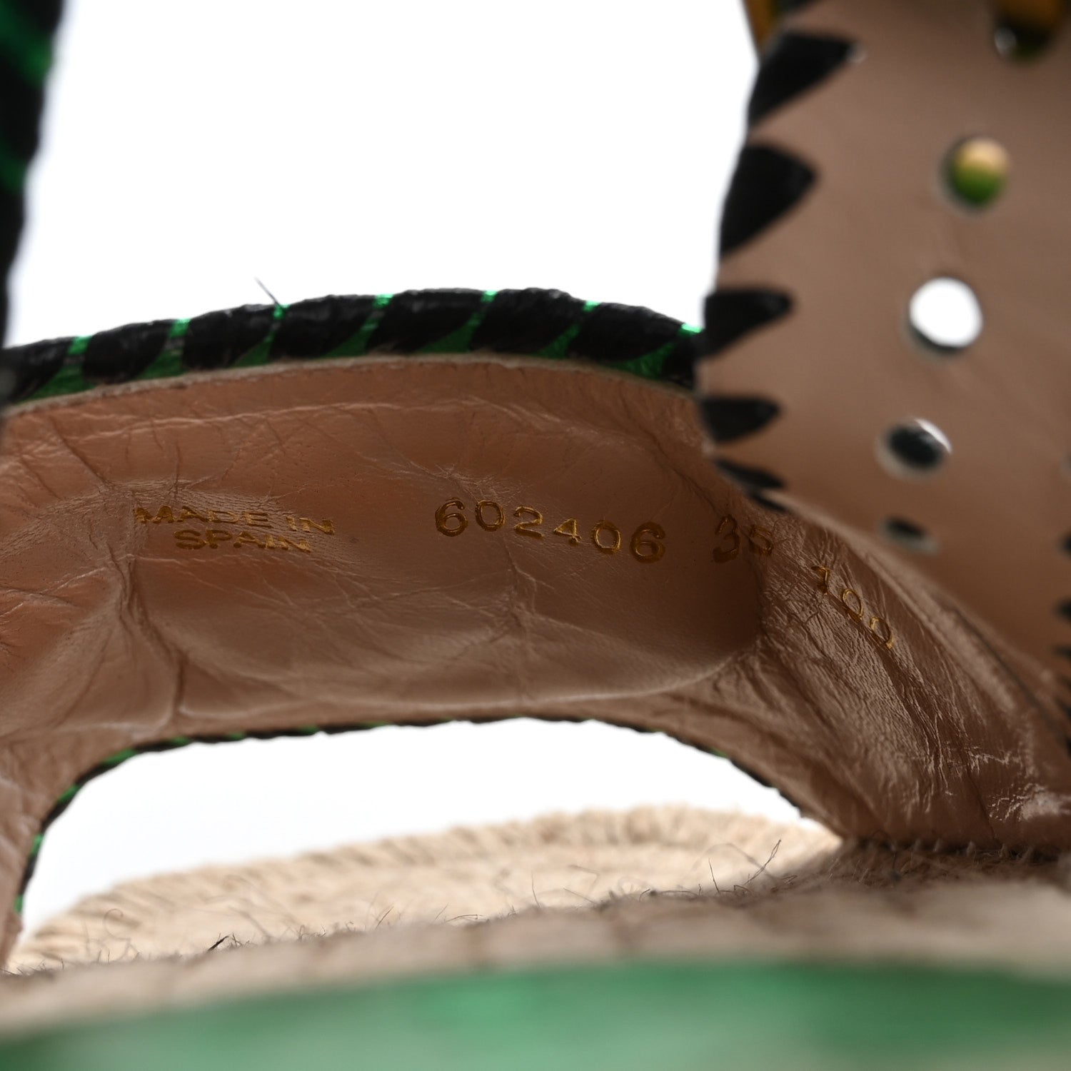 Gucci Metallic Nappa Embroidered Double G Espadrille Slingback Sandals 35 Green 9 of 17
