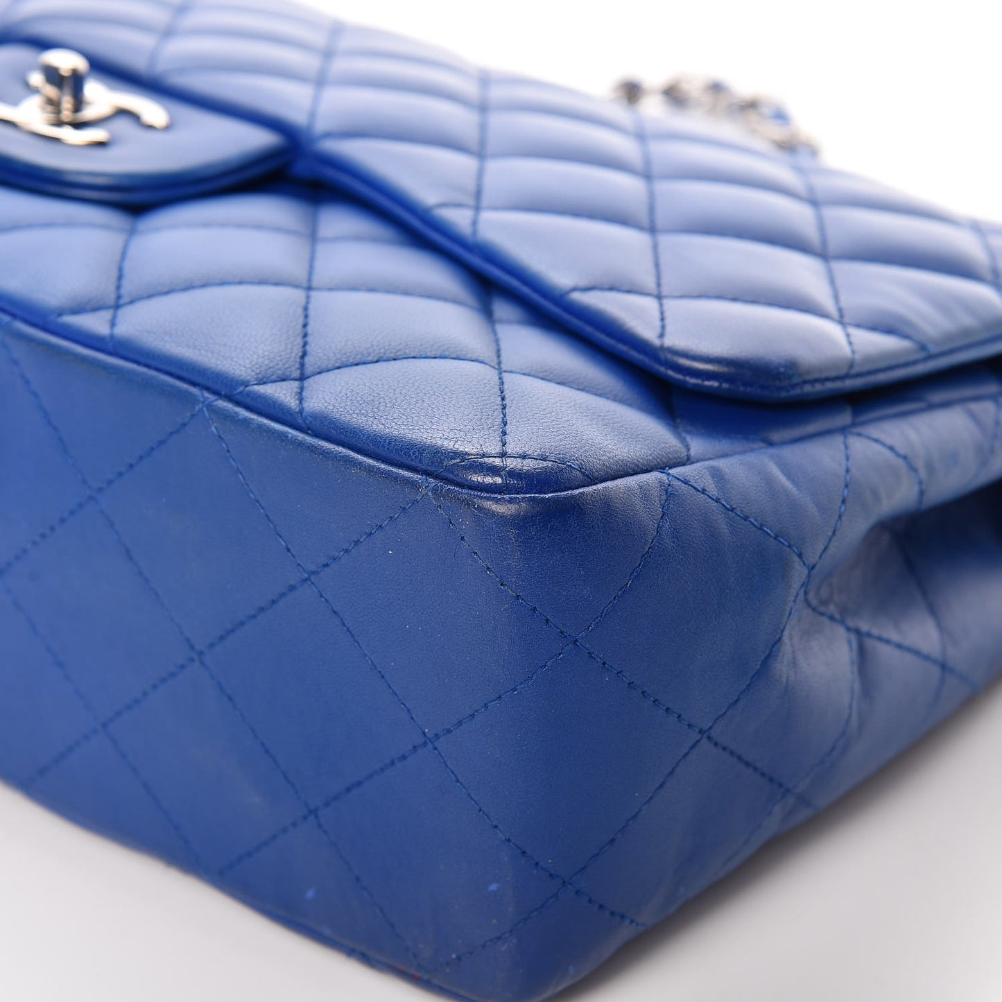 Lambskin Quilted Jumbo Single Flap Blue
