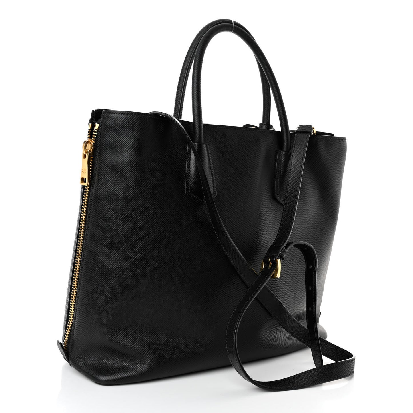Saffiano Metal Zip Tote Black