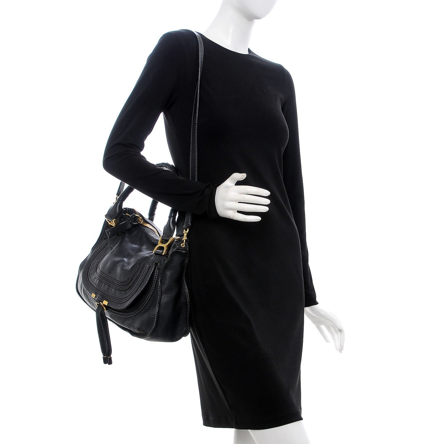 Calfskin Small Marcie Satchel Black