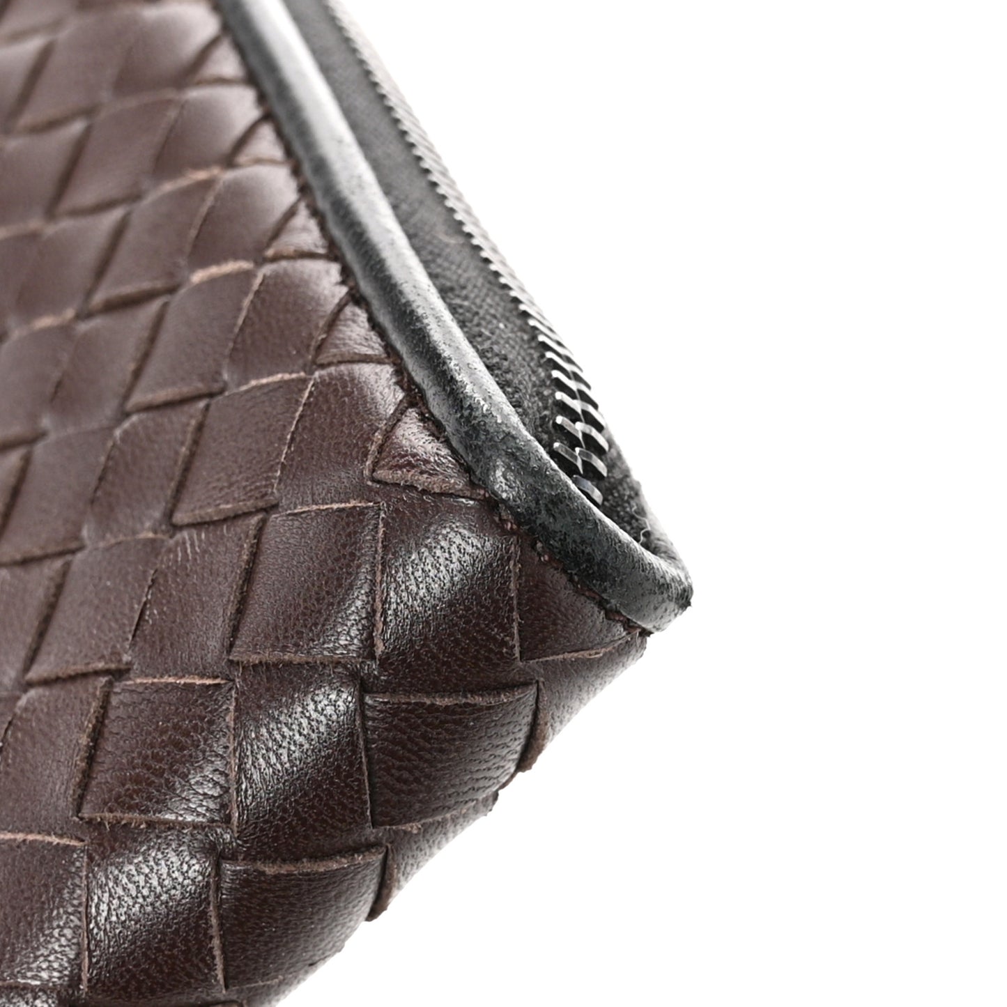 Nappa Intrecciato Wristlet Zip Wallet Brown