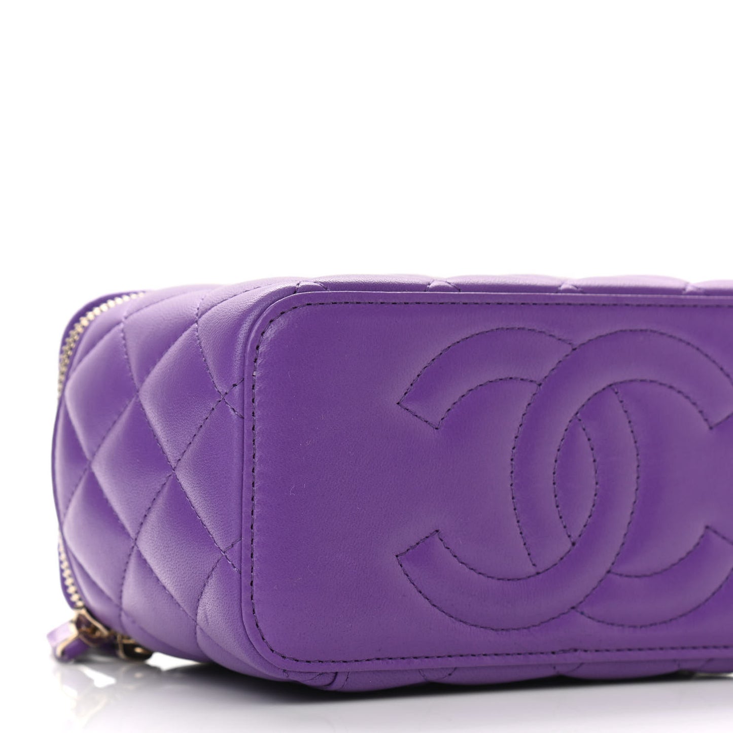 Lambskin Quilted Small Top Handle Vanity Case With Chain Purple