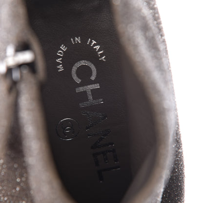 Chanel Glitter Suede Cap Toe Short Boots 36.5 Taupe Black 7 of 11