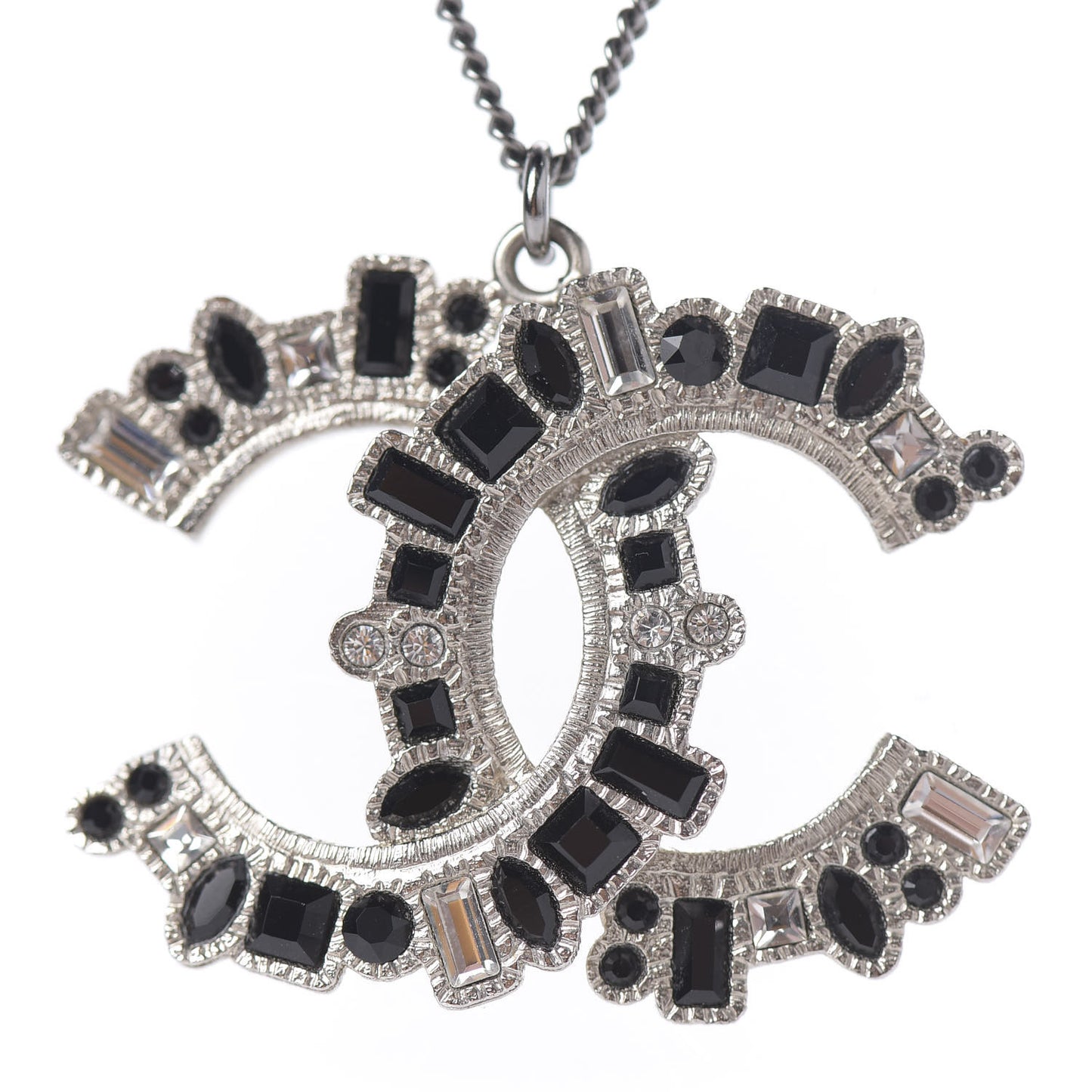 Baguette Crystal Large CC Necklace Silver Black