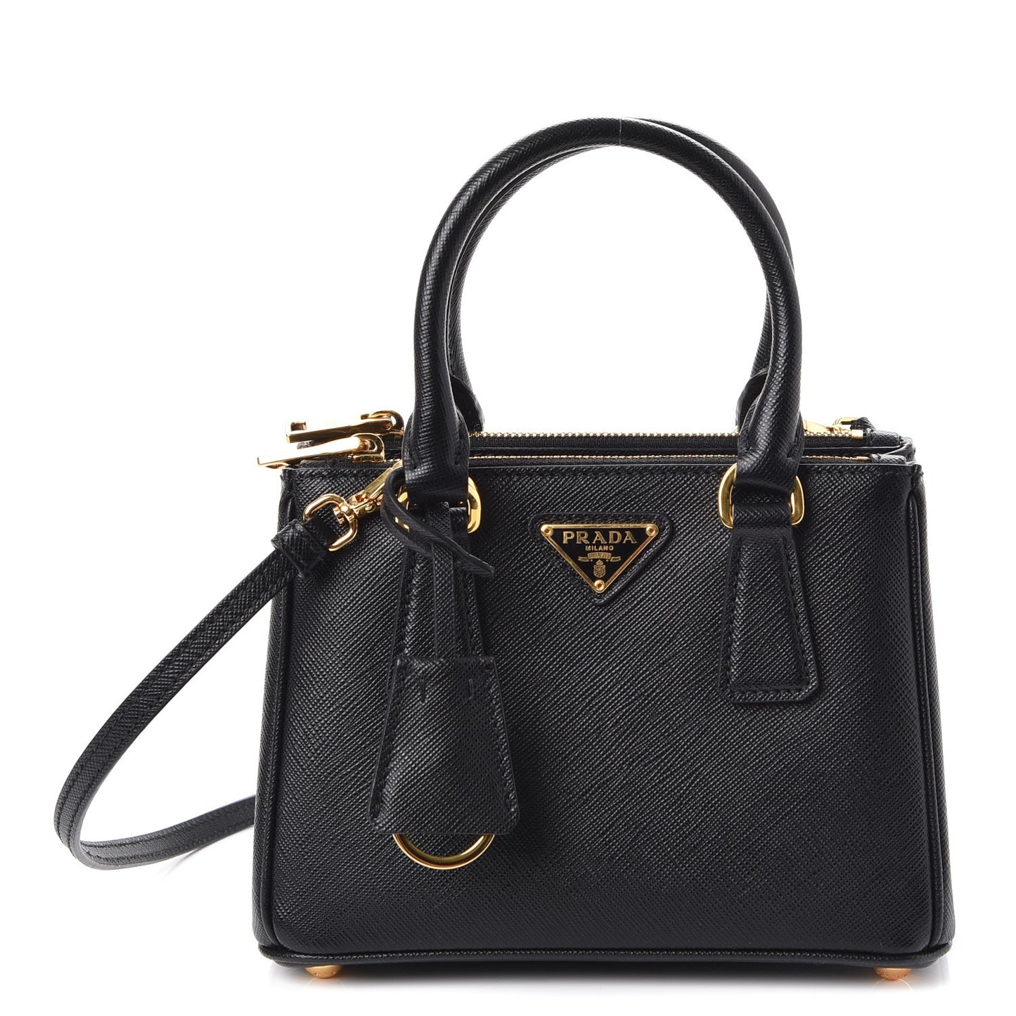 Saffiano Lux Micro Galleria Double Zip Tote Nero Black