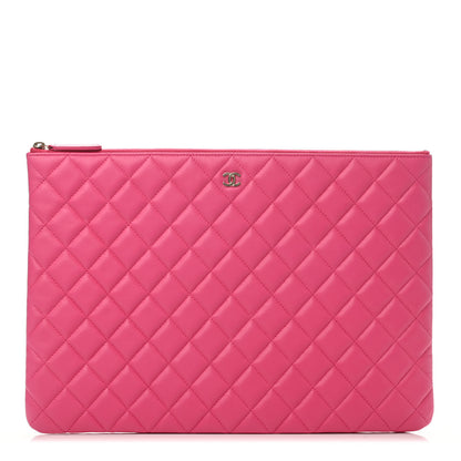 Chanel Lambskin Quilted Large Cosmetic Case Dark Pink 1 of 4