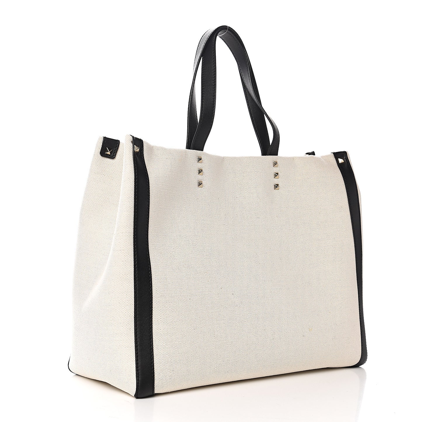 Canvas Calfskin VLTN Print Small Rockstud Tote Naturale Black