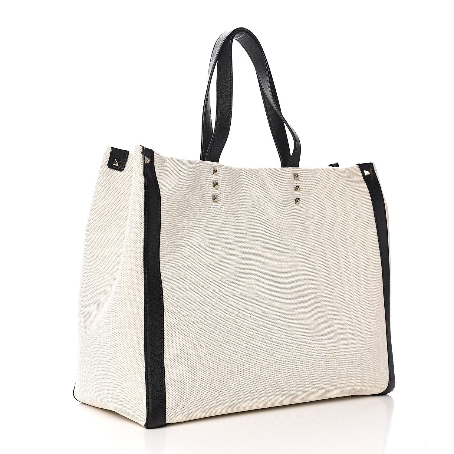 Valentino Garavani Canvas Calfskin VLTN Print Small Rockstud Tote Naturale Black 2 of 9
