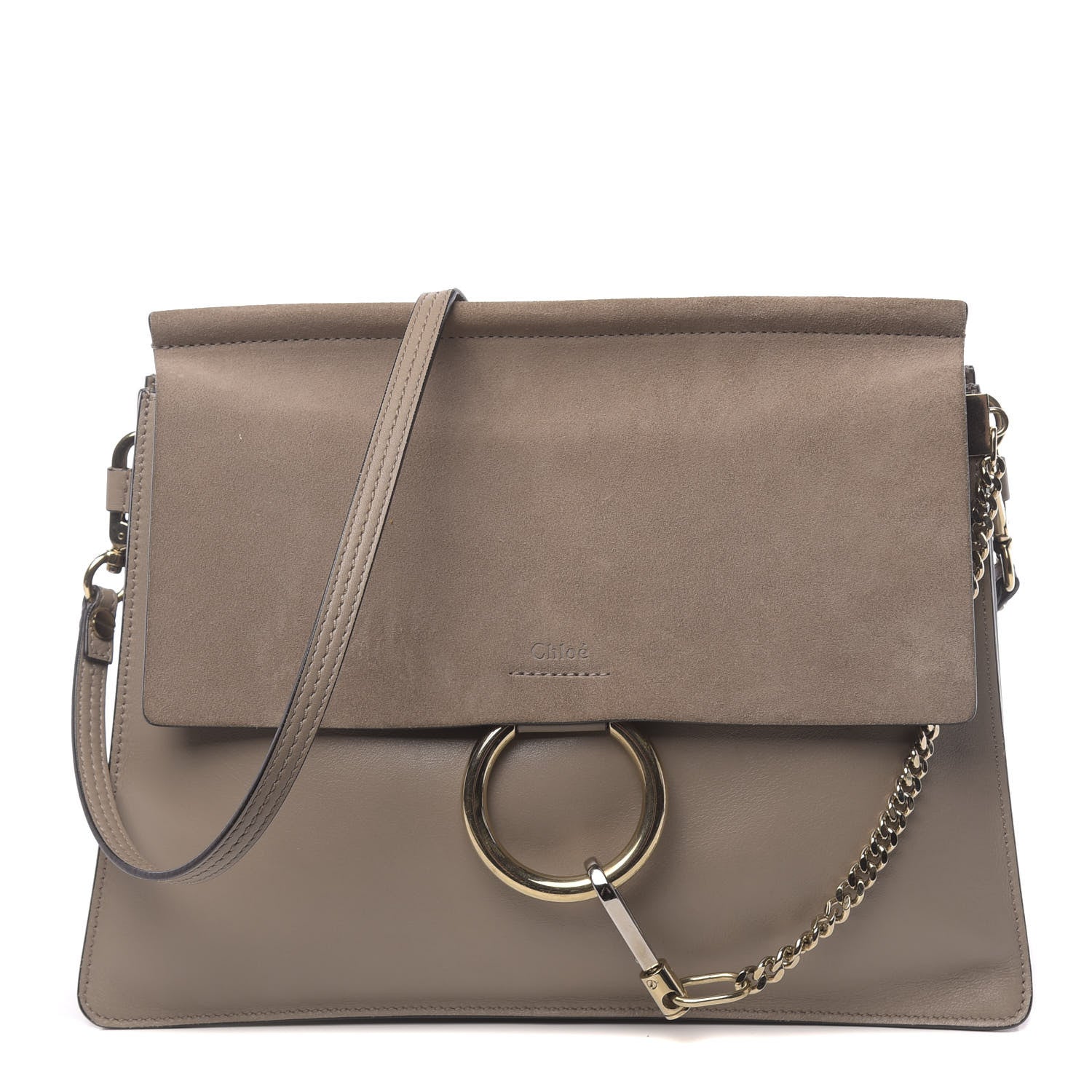 Chloe Calfskin Suede Medium Faye Shoulder Bag Motty Grey 1 of 13