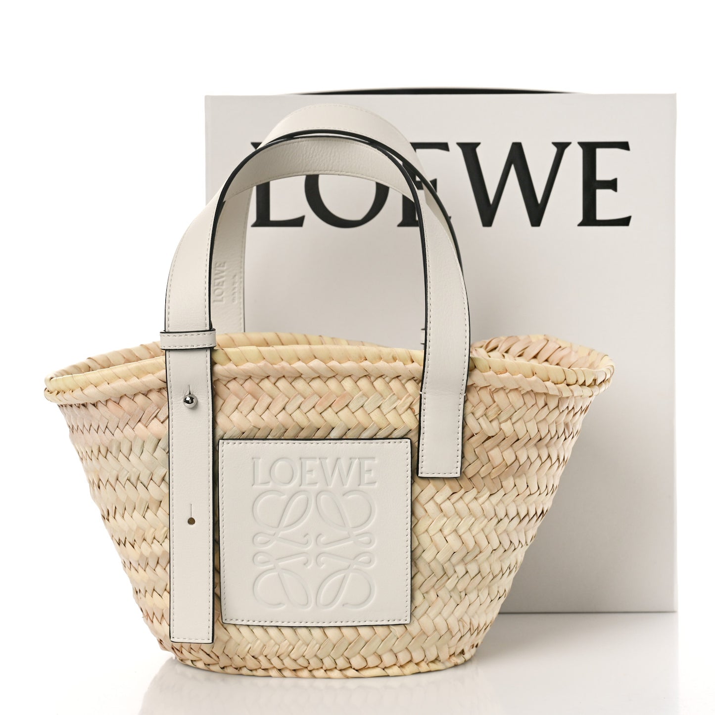 Raffia Small Basket Tote Bag Natural White