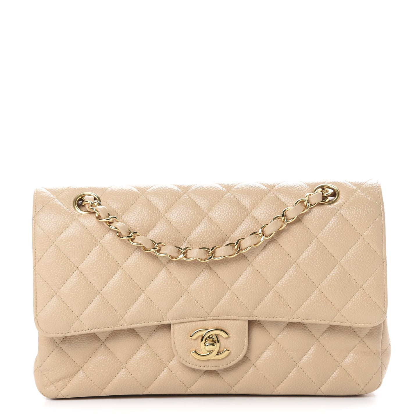 Caviar Quilted Medium Double Flap Beige Clair