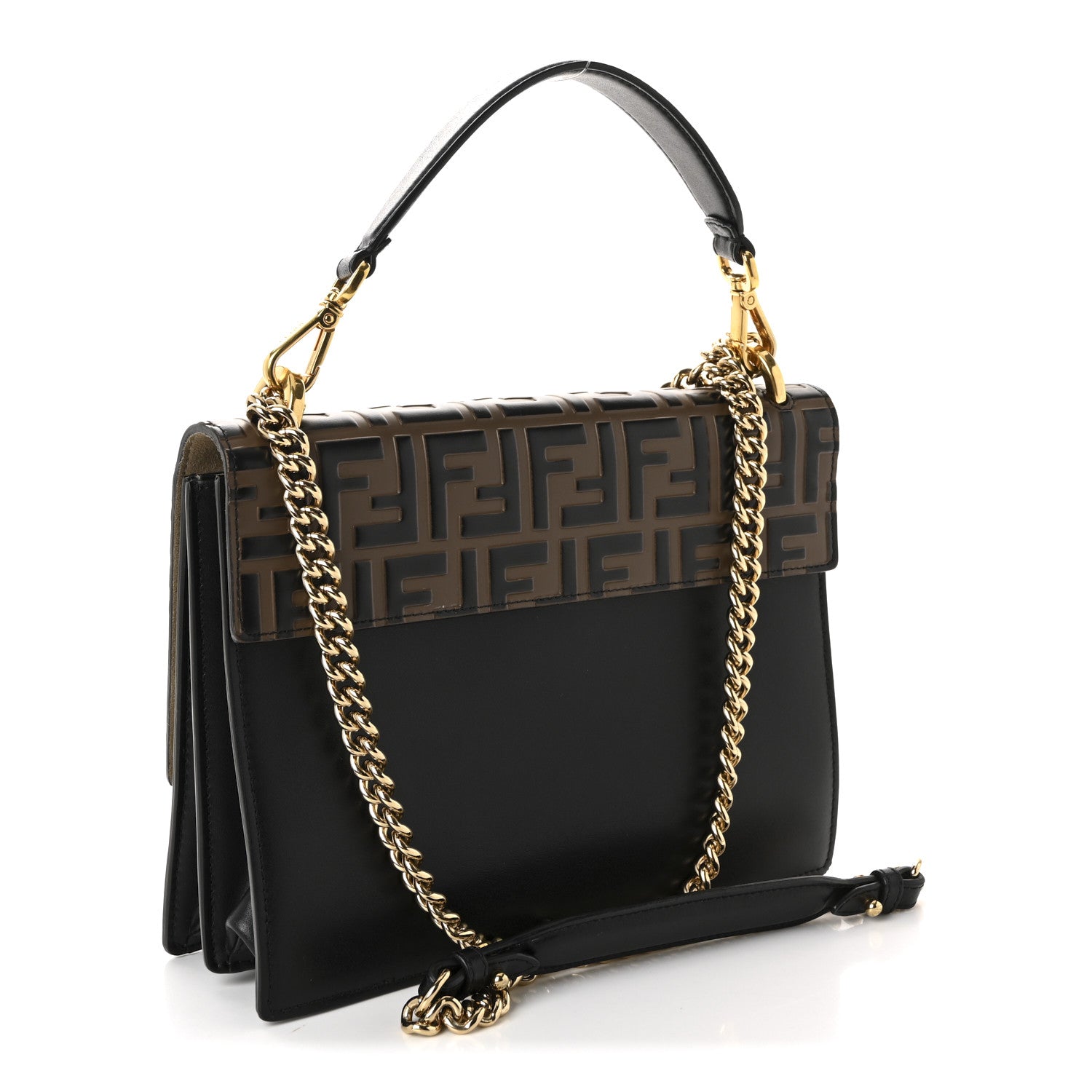 Fendi Vitello Liberty Bi-Color FF 1974 Embossed Chain Strap Kan U Shoulder Bag Black Maya 3 of 10