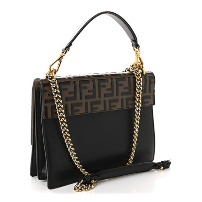 Fendi Vitello Liberty Bi-Color FF 1974 Embossed Chain Strap Kan U Shoulder Bag Black Maya 3 of 10