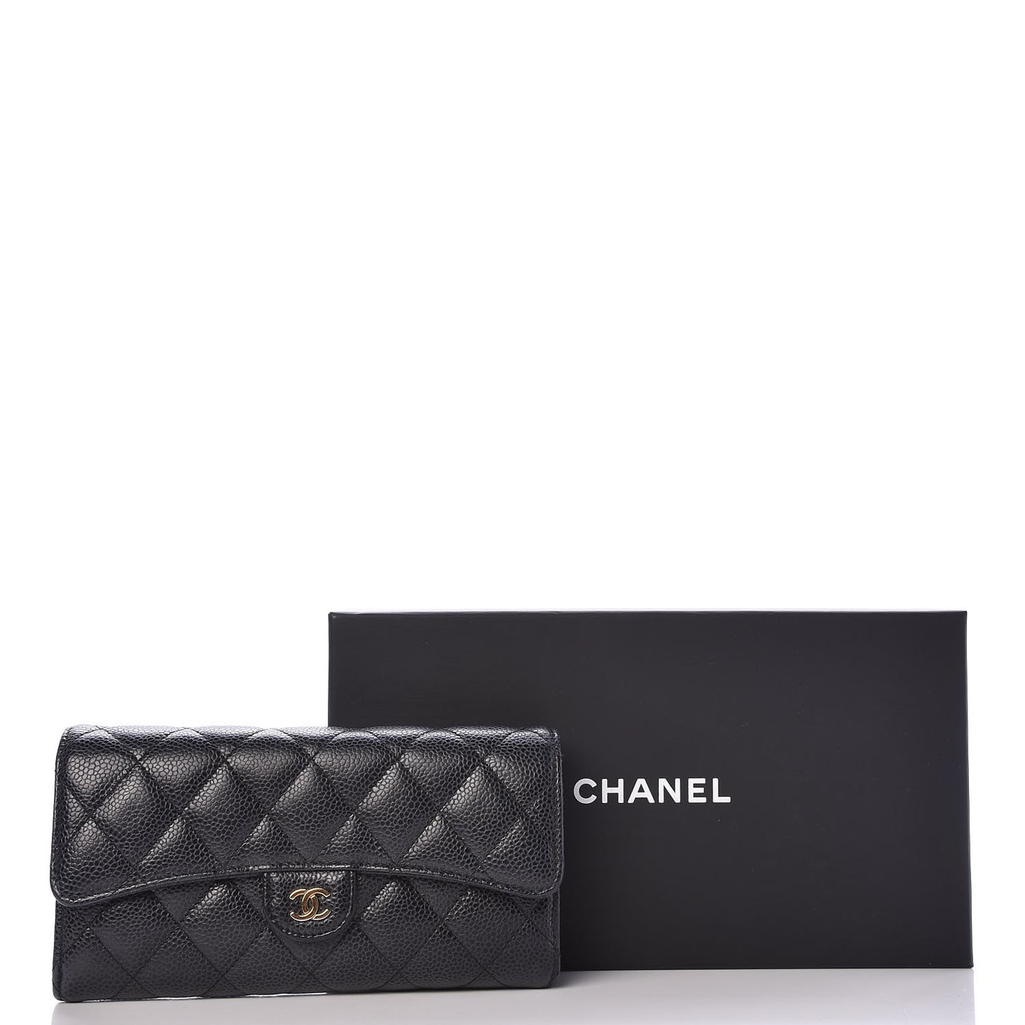 Caviar Quilted Large Gusset Flap Wallet Black