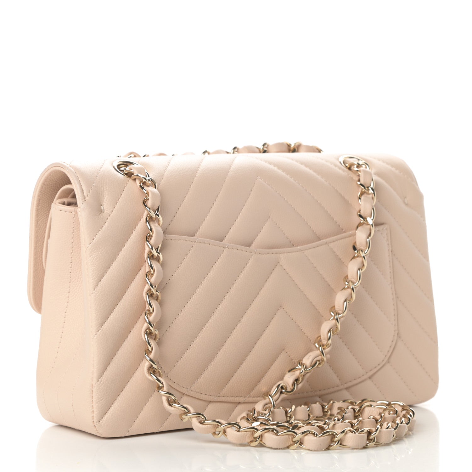 Chanel Caviar Chevron Quilted Small Double Flap Beige 3 of 11