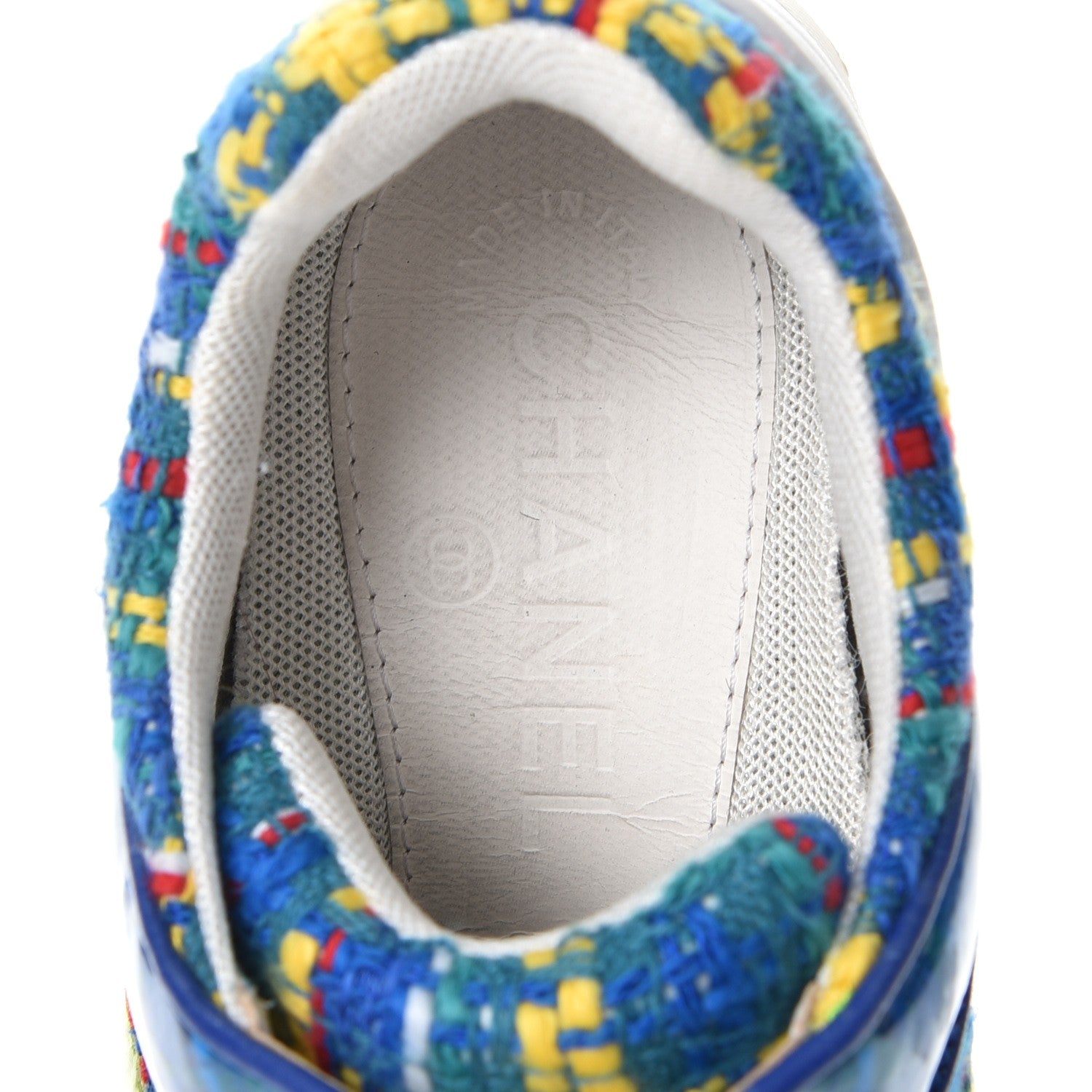 Chanel Tweed Calfskin Sneakers 36.5 Red Yellow Blue 9 of 13
