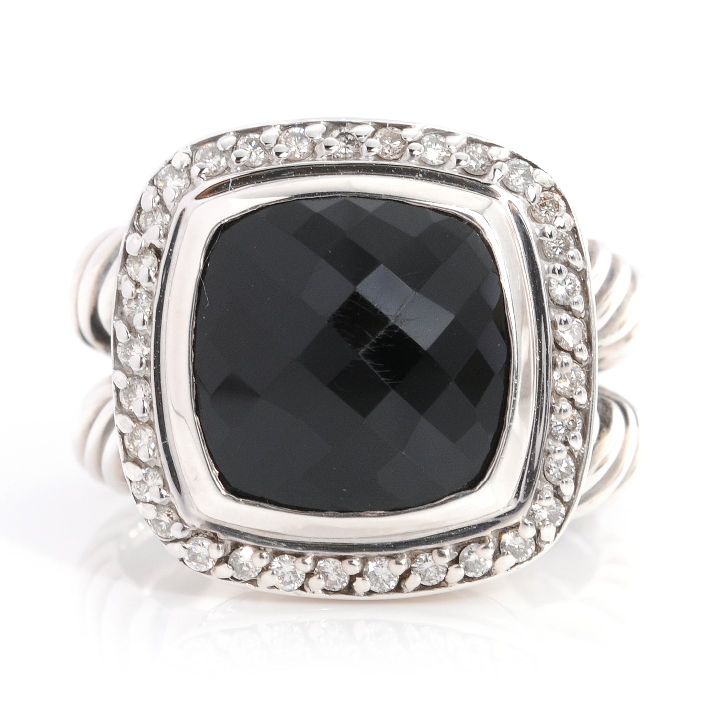 Sterling Silver Diamond Black Onyx 11mm Albion Ring 50 5.5