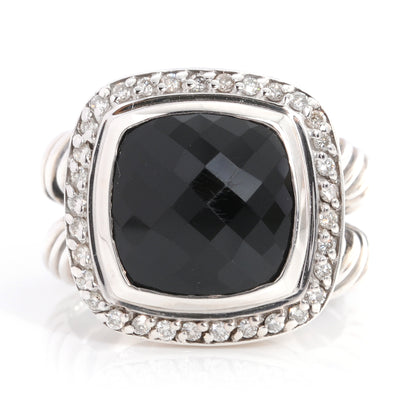 David Yurman Sterling Silver Diamond Black Onyx 11mm Albion Ring 50 5.5 1 of 10
