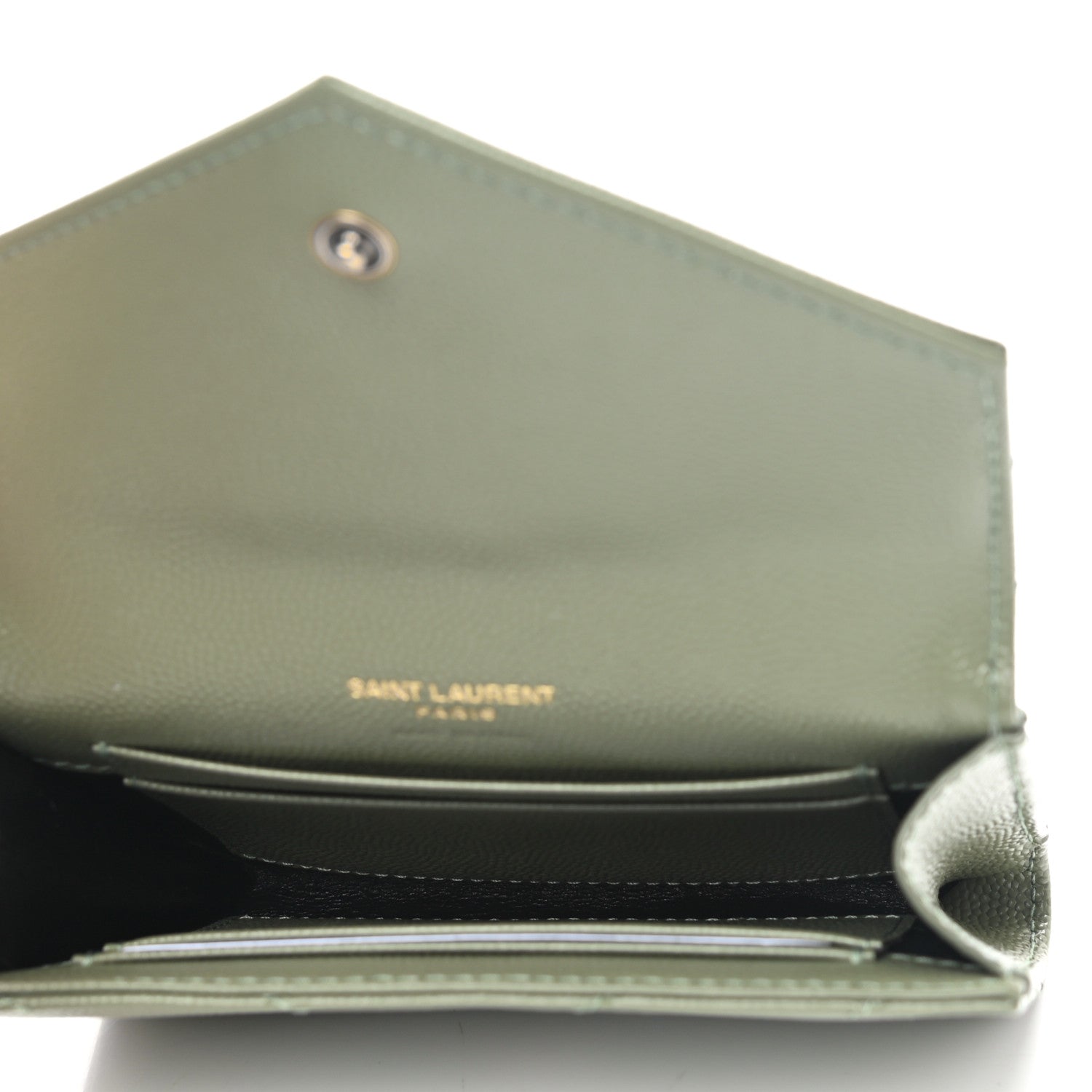 Saint Laurent Grain De Poudre Matelasse Chevron Small Monogram Envelope Wallet Light Sage 5 of 8