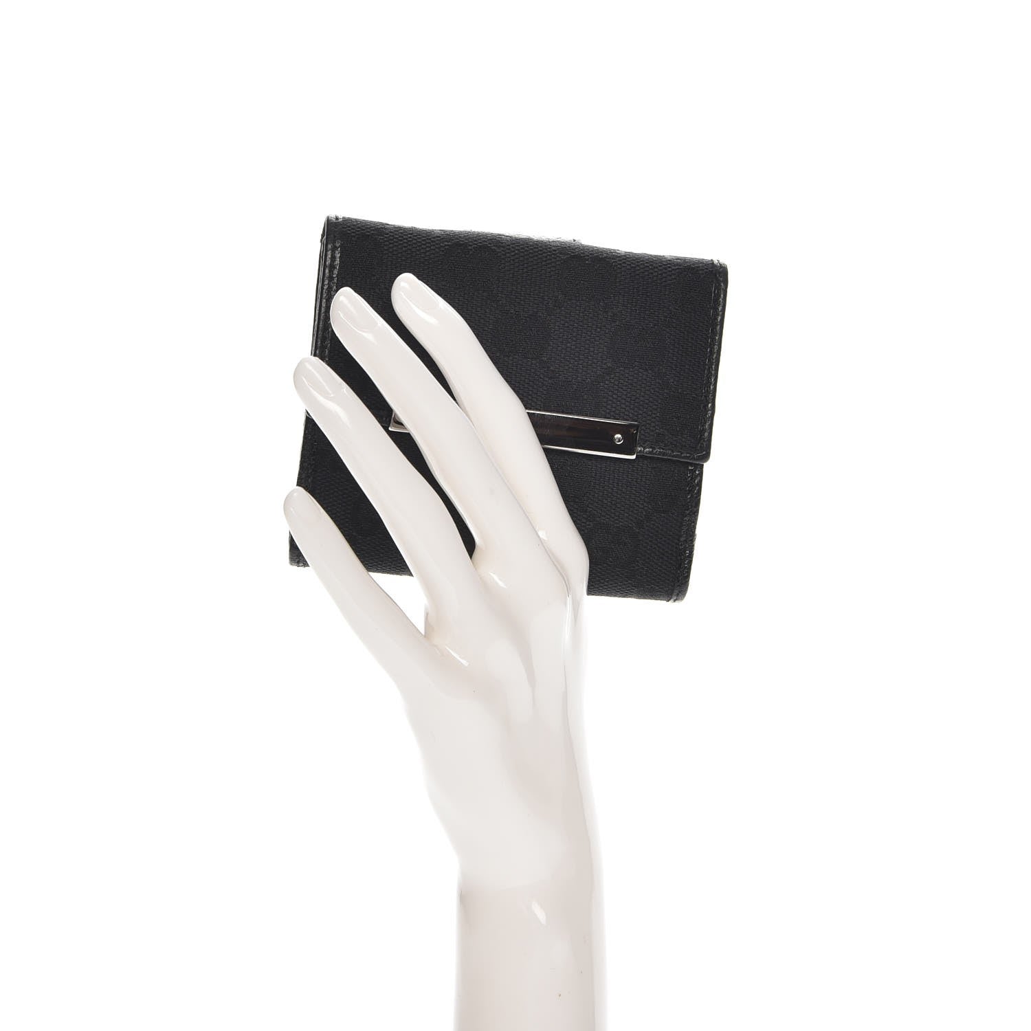 Gucci Monogram Textured Calfskin Metal Bar French Flap Wallet Black 2 of 8