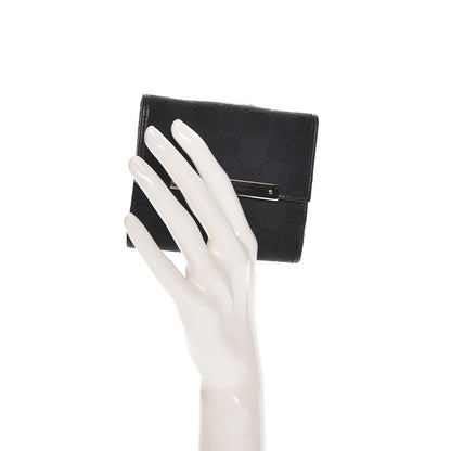Gucci Monogram Textured Calfskin Metal Bar French Flap Wallet Black 2 of 8