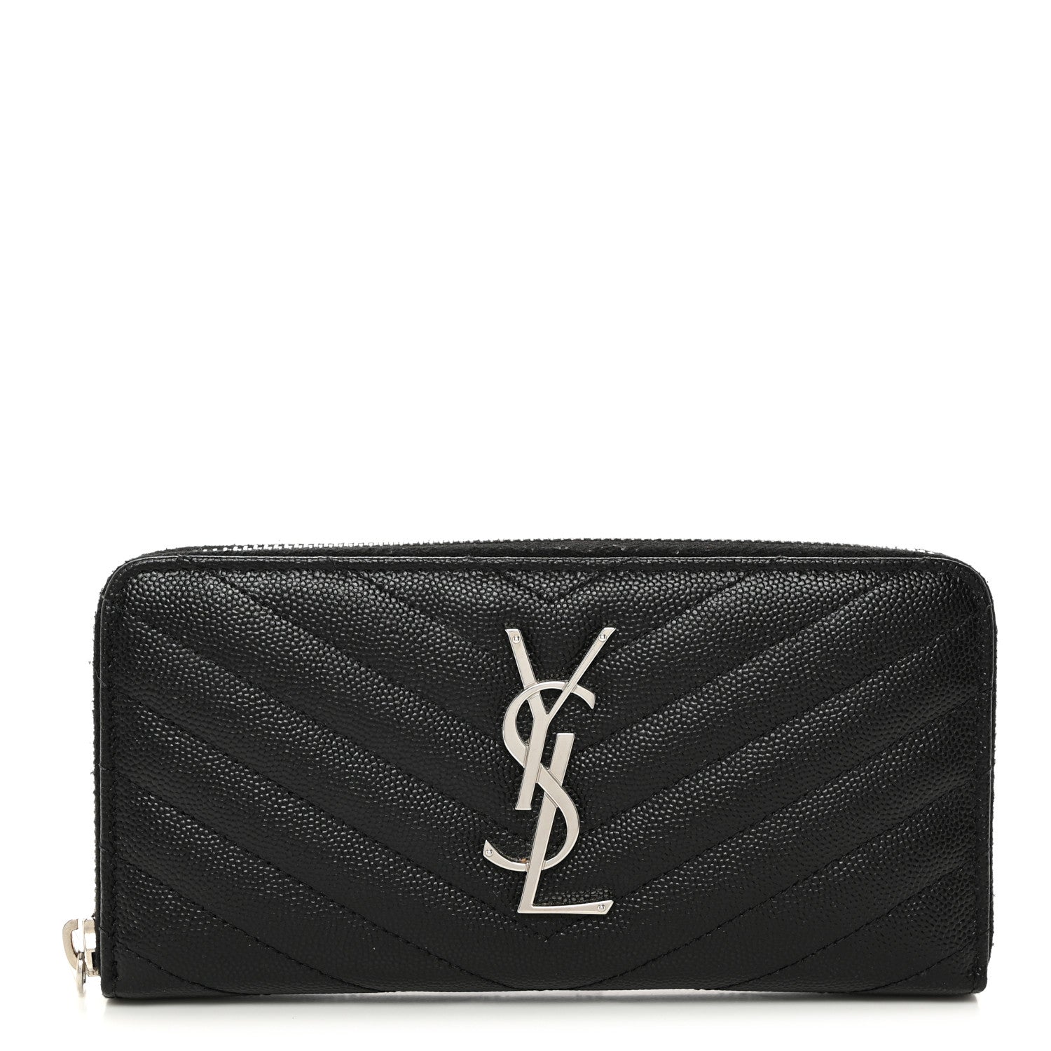 Saint Laurent Grain De Poudre Matelasse Chevron Monogram Zip Around Wallet Black 1 of 8