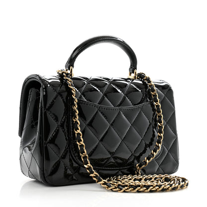 Chanel Patent Quilted Mini Top Handle Rectangular Flap Black 3 of 12