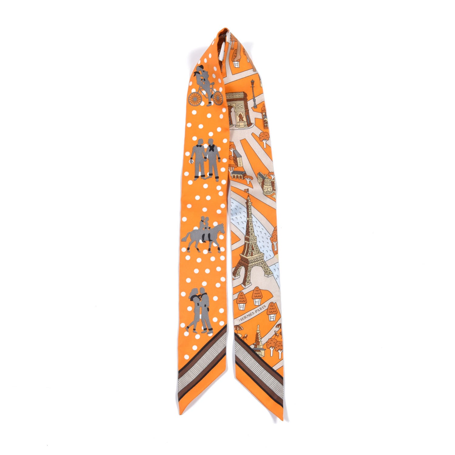 Hermes Silk Les Nouveaux Amoureux de Paris Twilly Orange Ciel Beige 5 of 5