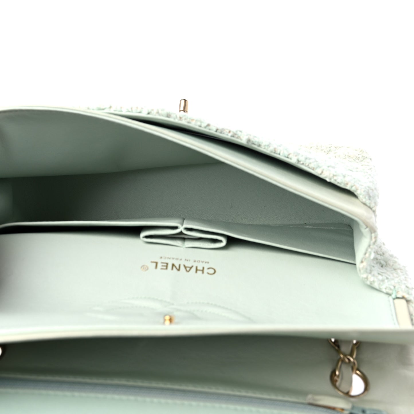 Tweed Quilted Medium Double Flap Light Turquoise