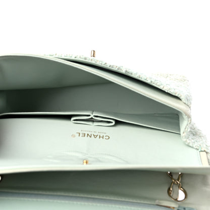 Chanel Tweed Quilted Medium Double Flap Light Turquoise 5 of 19