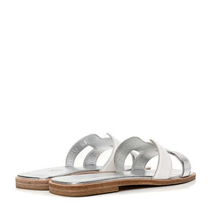 Hermes Metallic Nappa Box Oran Sandals 37.5 White Gris Argente 3 of 6