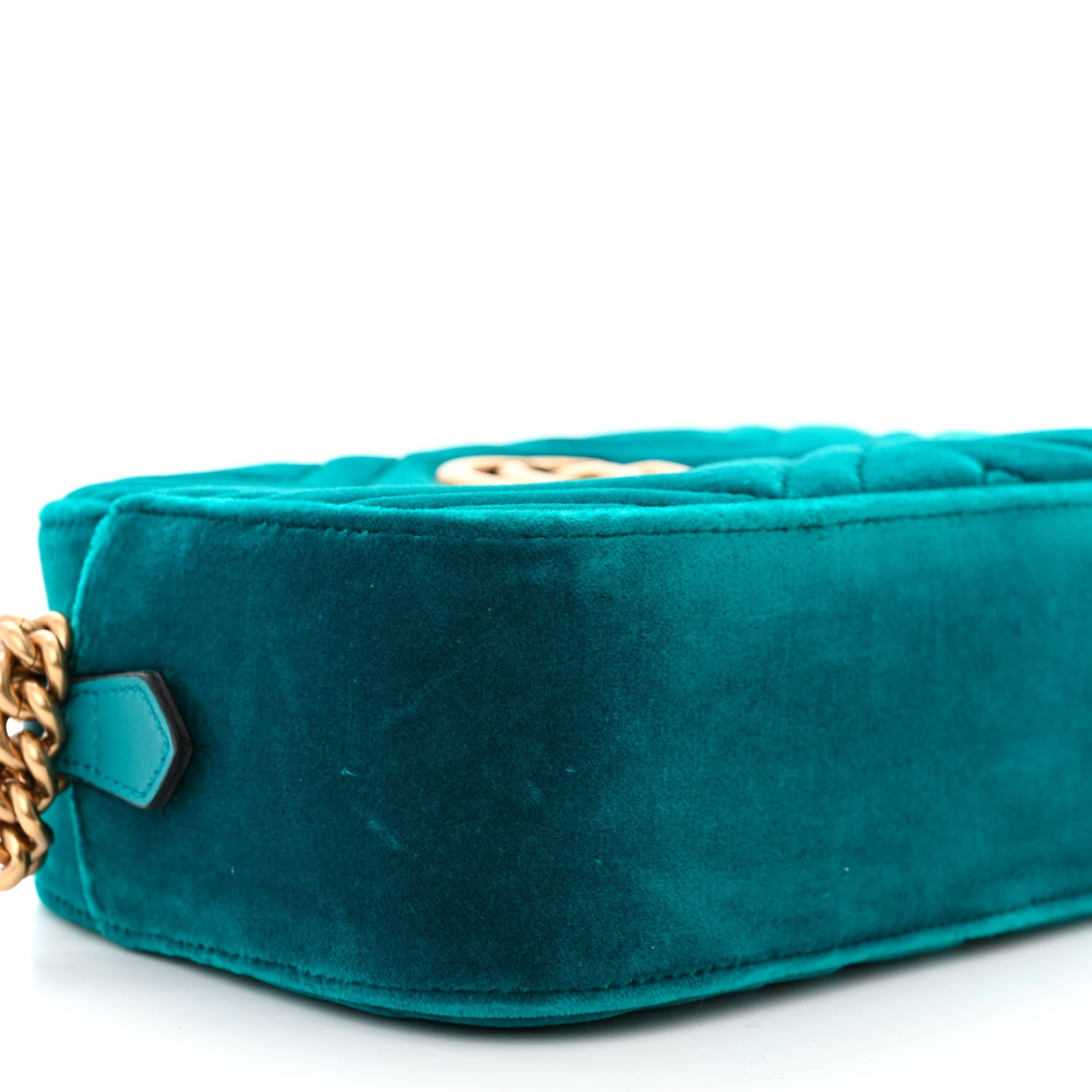 Gucci Velvet Matelasse Small GG Marmont Chain Shoulder Bag Pavone Cyan 9 of 10