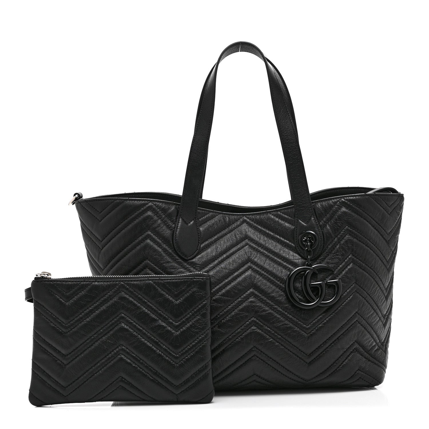 Gucci Soft Calfskin Matelasse Medium GG Marmont Tote Bag Black 3 of 11