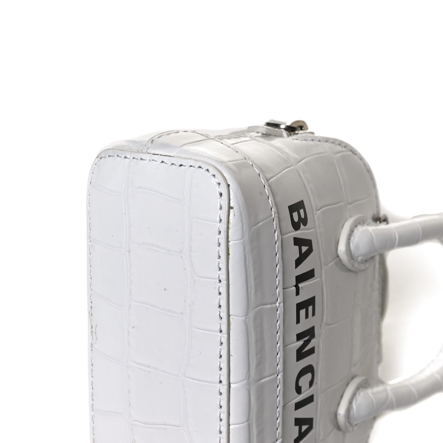 Balenciaga Calfskin Logo Crocodile Embossed Mini Ville Top Handle Bag White Black 11 of 13