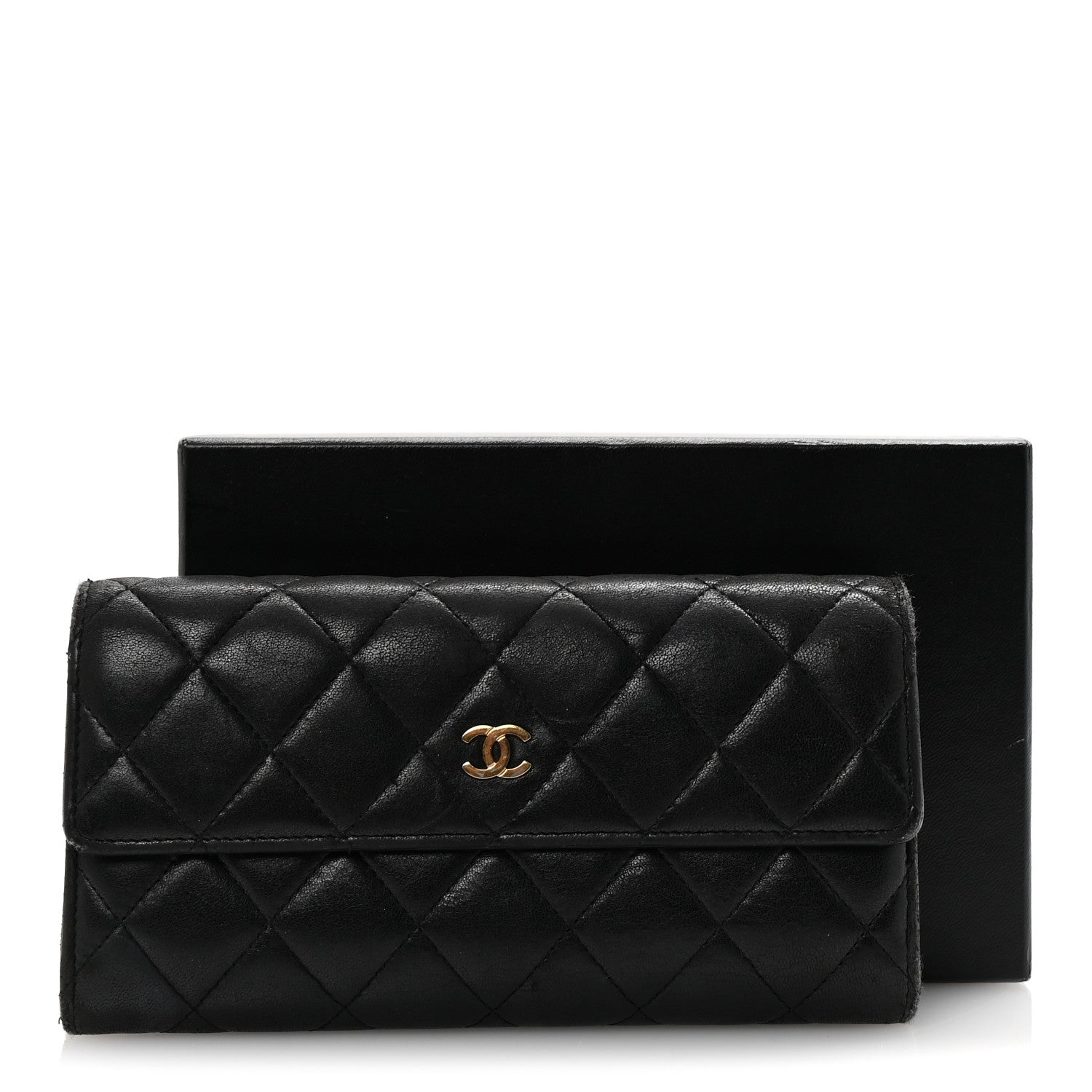 Chanel Lambskin Quilted Large Gusset Flap Wallet Black 9 of 9