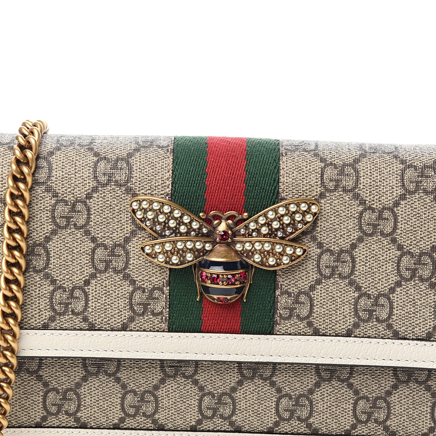 GG Supreme Monogram Web Queen Margaret Chain Wallet White