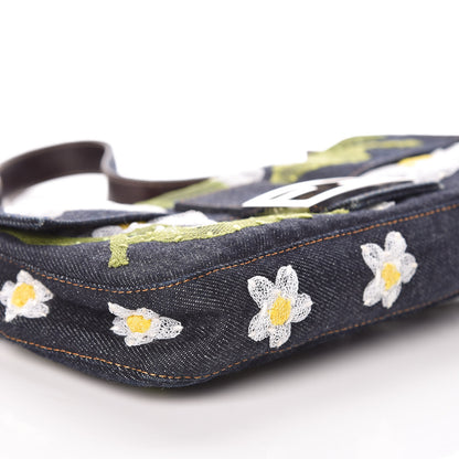 Fendi Denim Flower Applique Baguette Blue 7 of 8