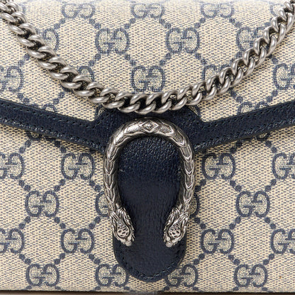 Gucci GG Supreme Monogram Textured Dollar Calfskin Mini Dionysus Chain Wallet Beige Blue 8 of 11